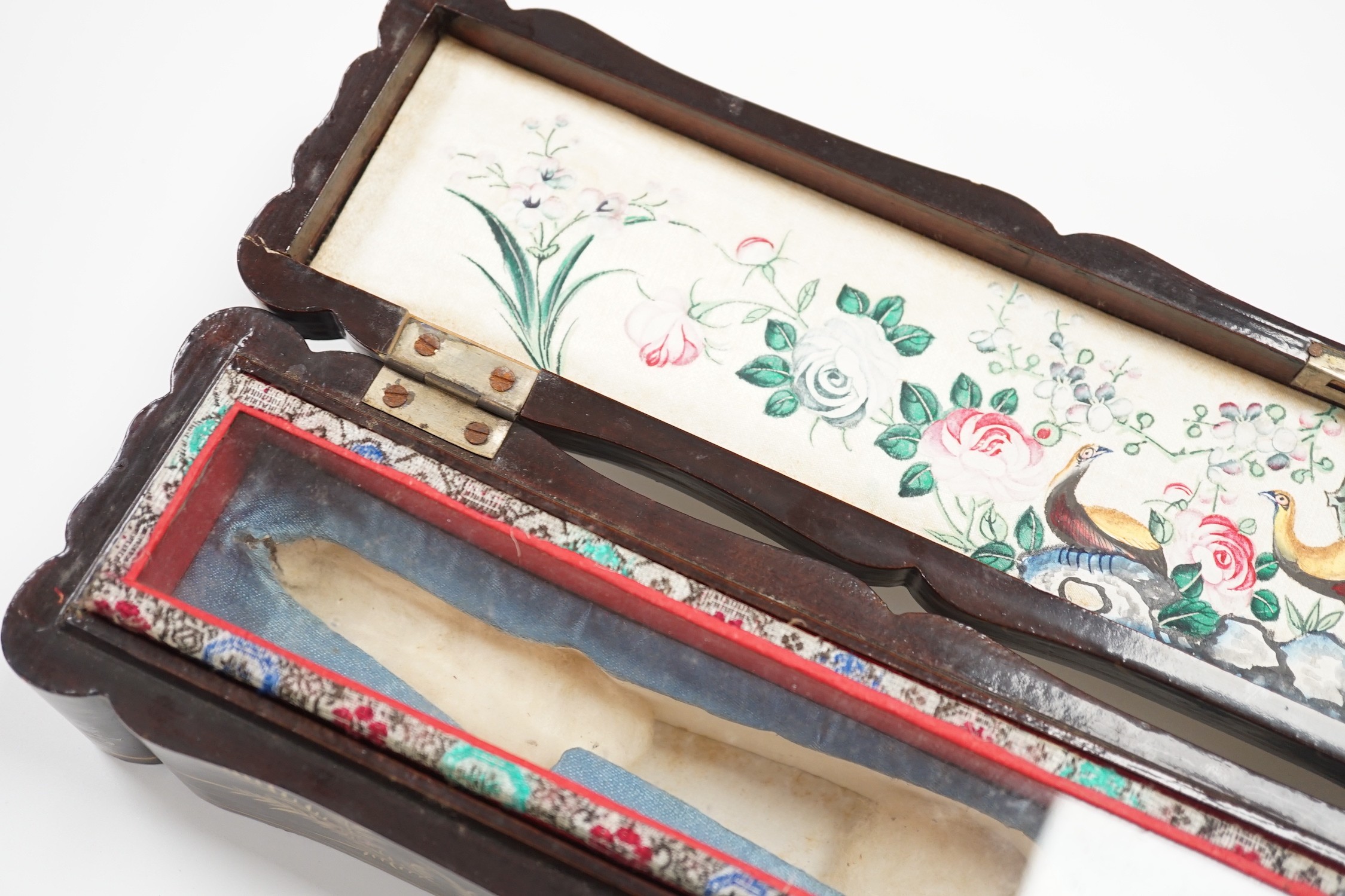 A 19th century Chinese export lacquer fan case, 40.5cm